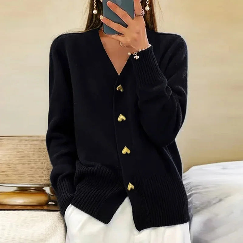 Gilet en maille à col en V avec boutons pour femme