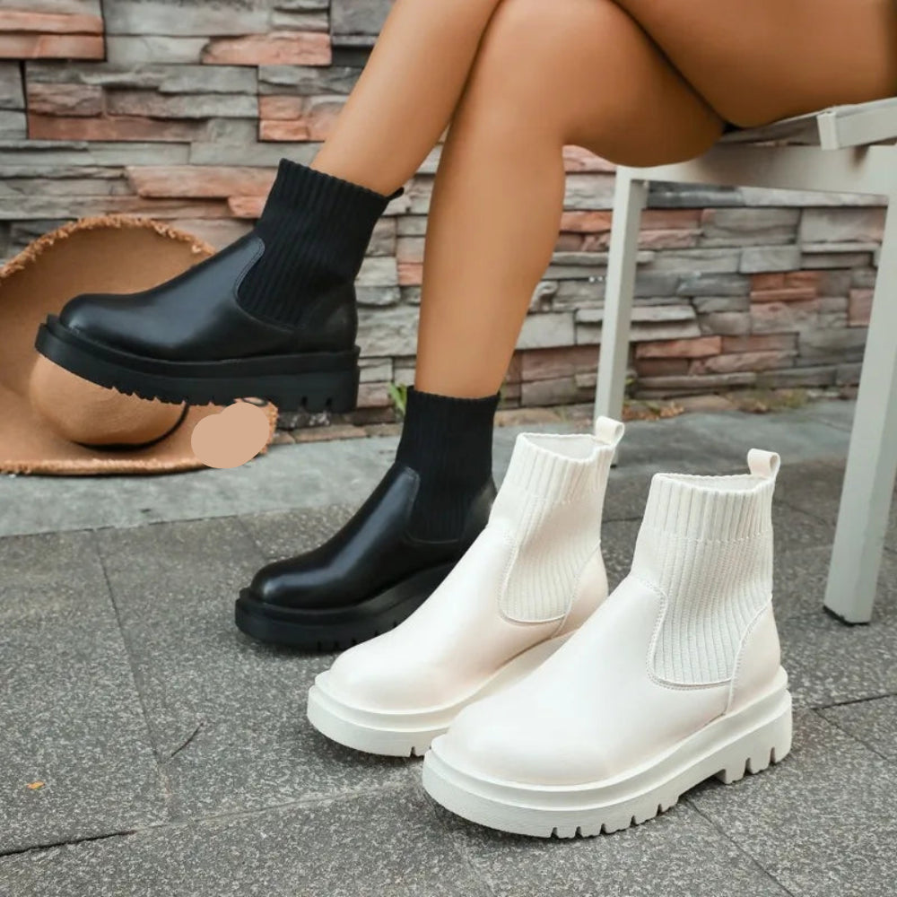 Bottines courtes rétro pour femme à talon épais, modèle élastique à enfiler
