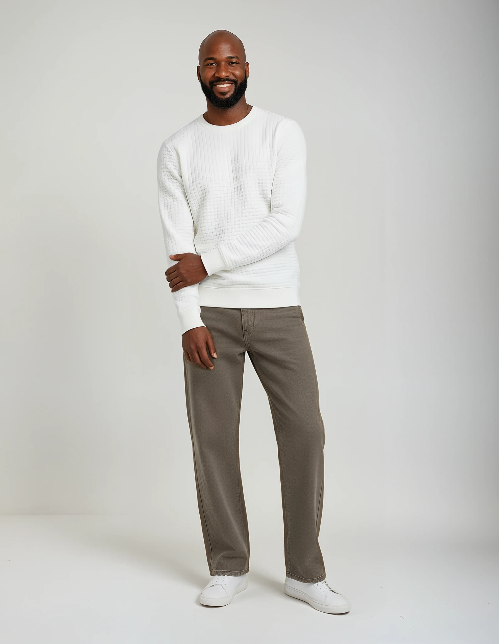 Pull en Maille Texturée à Col Rond pour Homme