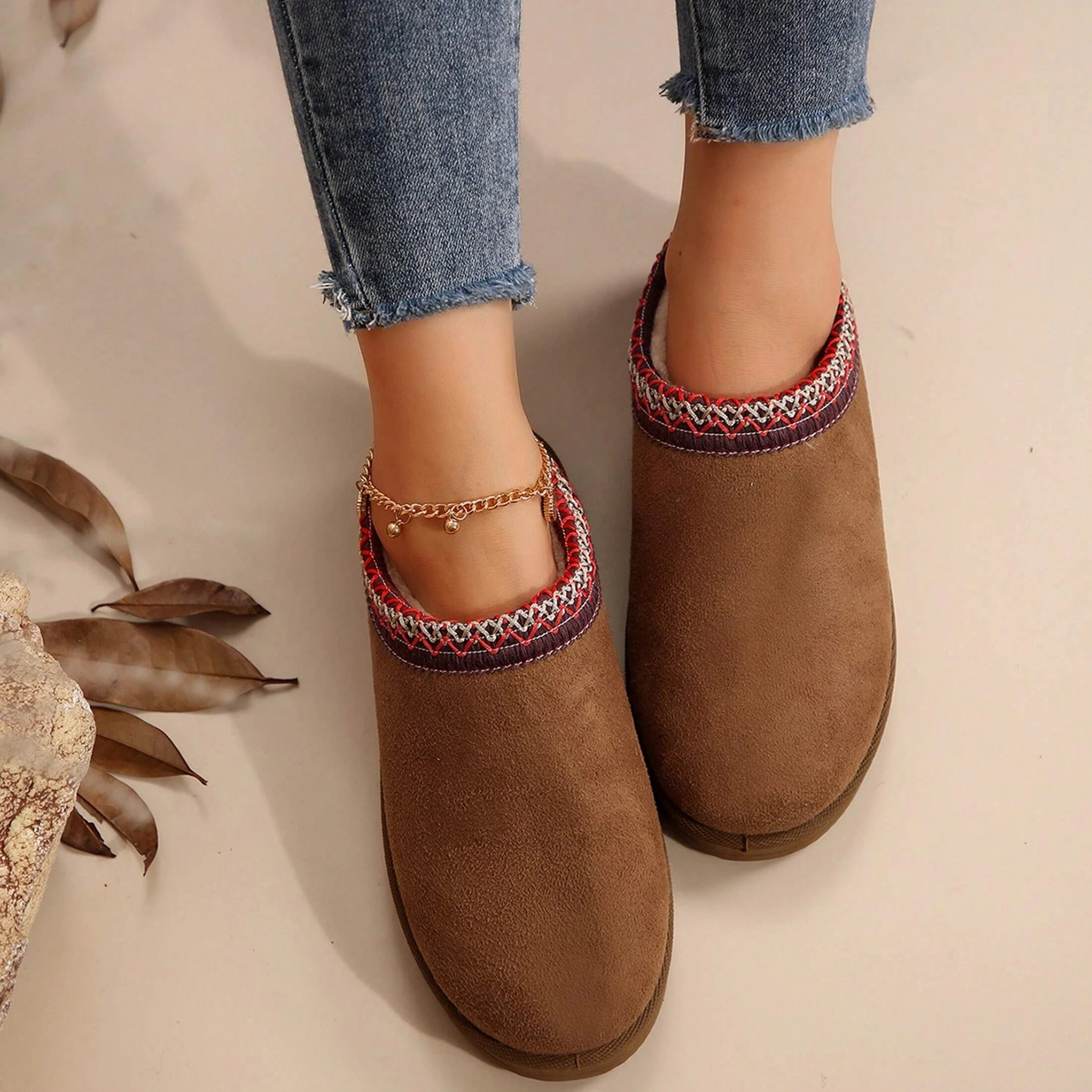 Mules à enfiler à semelle plateforme doublées en fausse fourrure pour femme