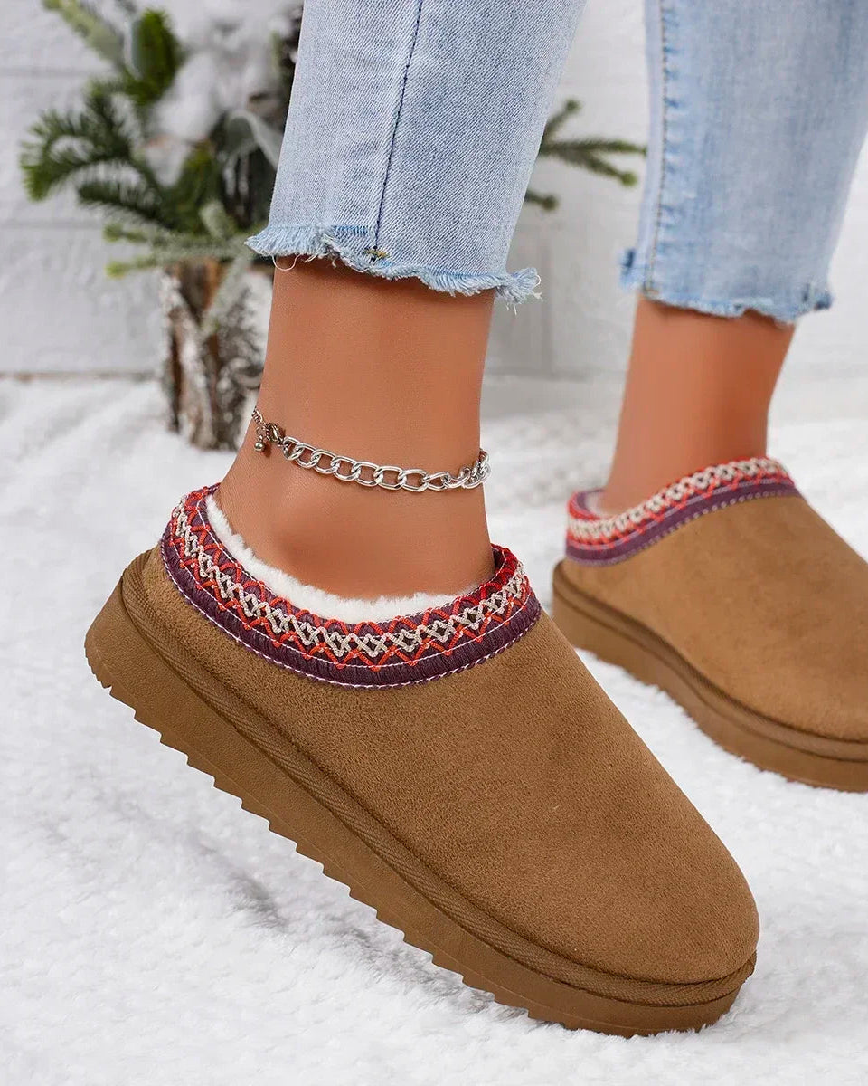 Bottes à enfiler doublées en faux daim pour femme