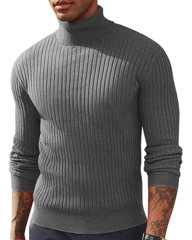 Pull Col Roulé en Maille Côtelée pour Homme