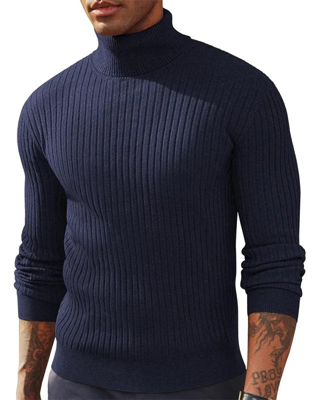 Pull Col Roulé en Maille Côtelée pour Homme