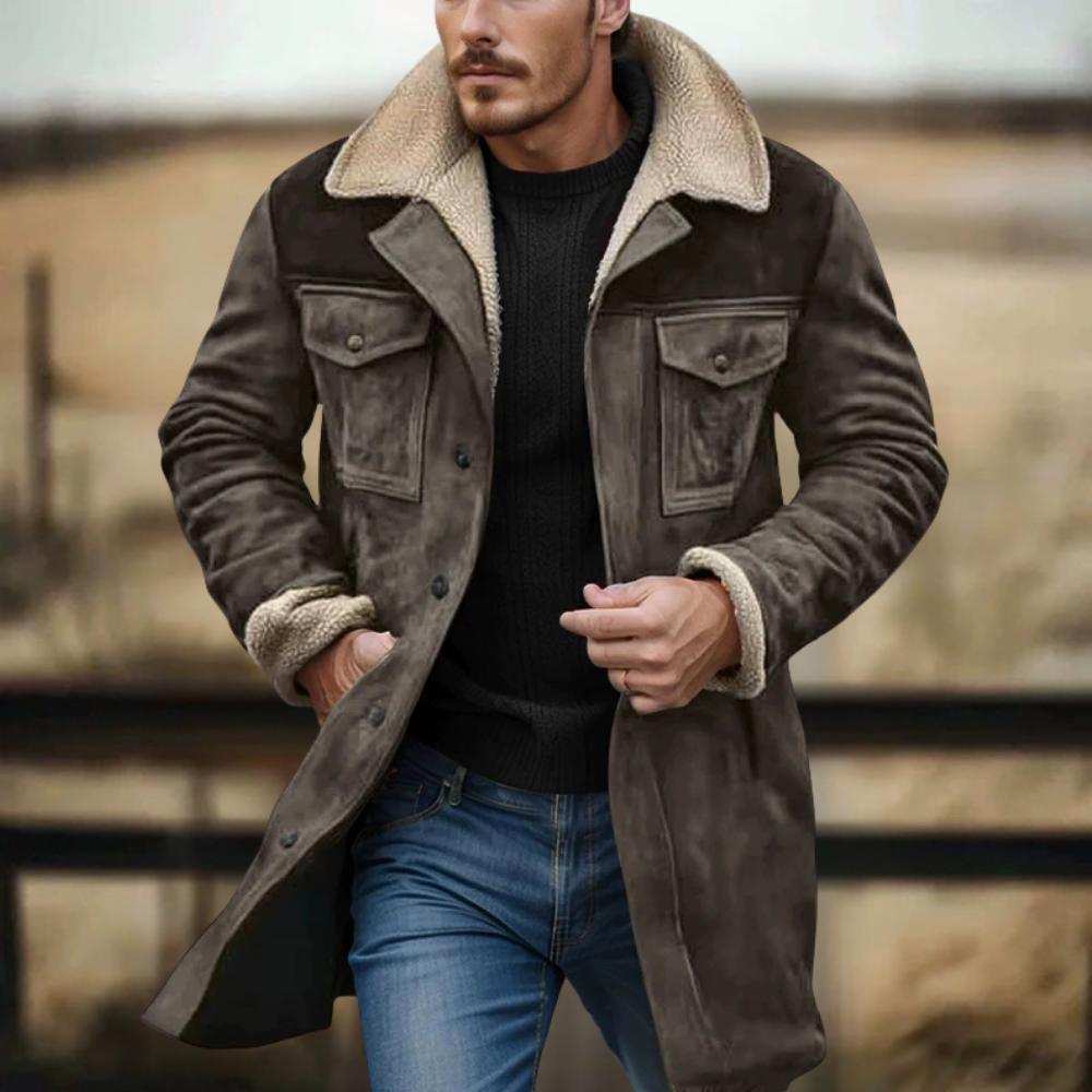 Veste Homme à Col Revers Imitation Peau de Mouton Synthétique avec Boutons