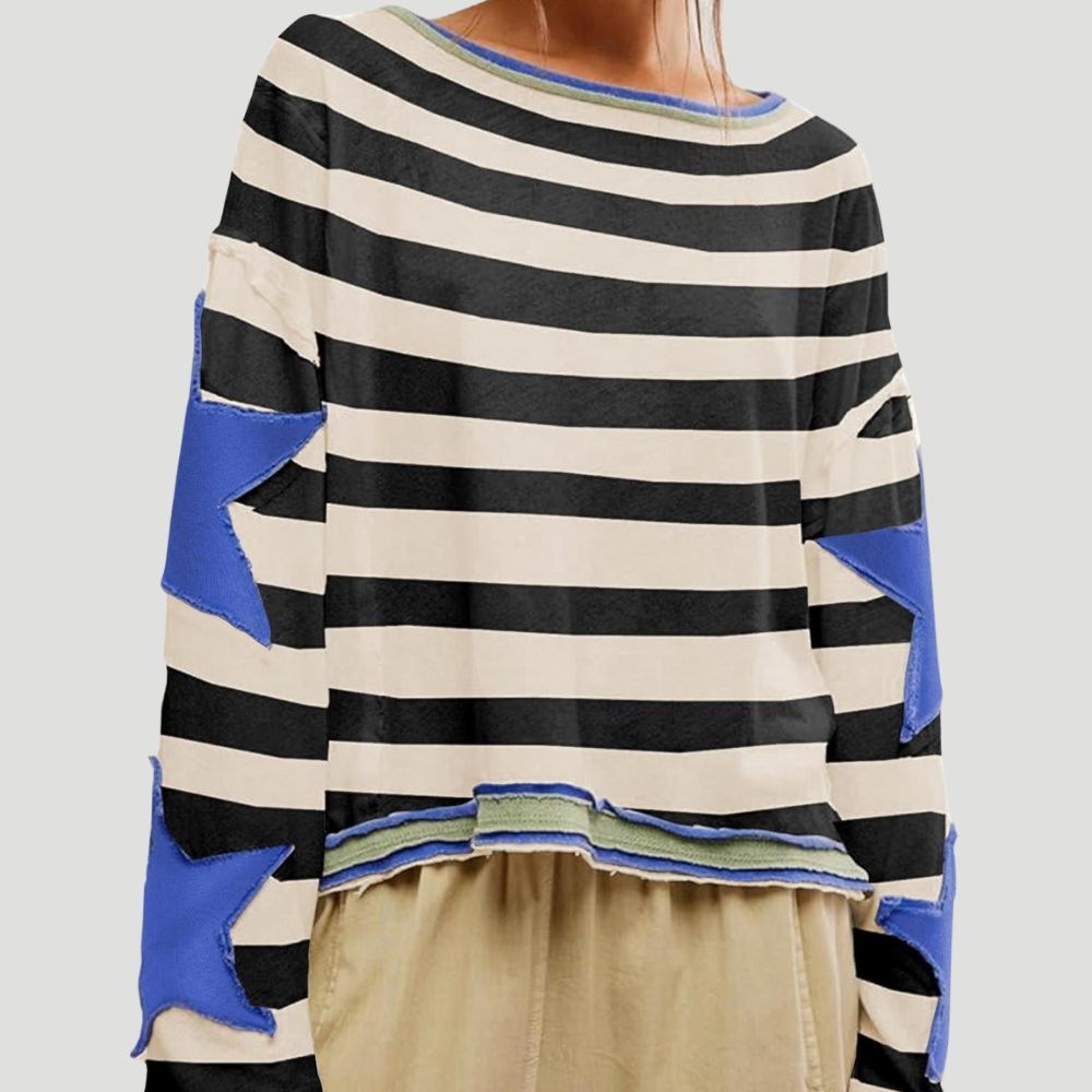 Pull à Rayures avec Détail Étoile Patchwork pour Femme