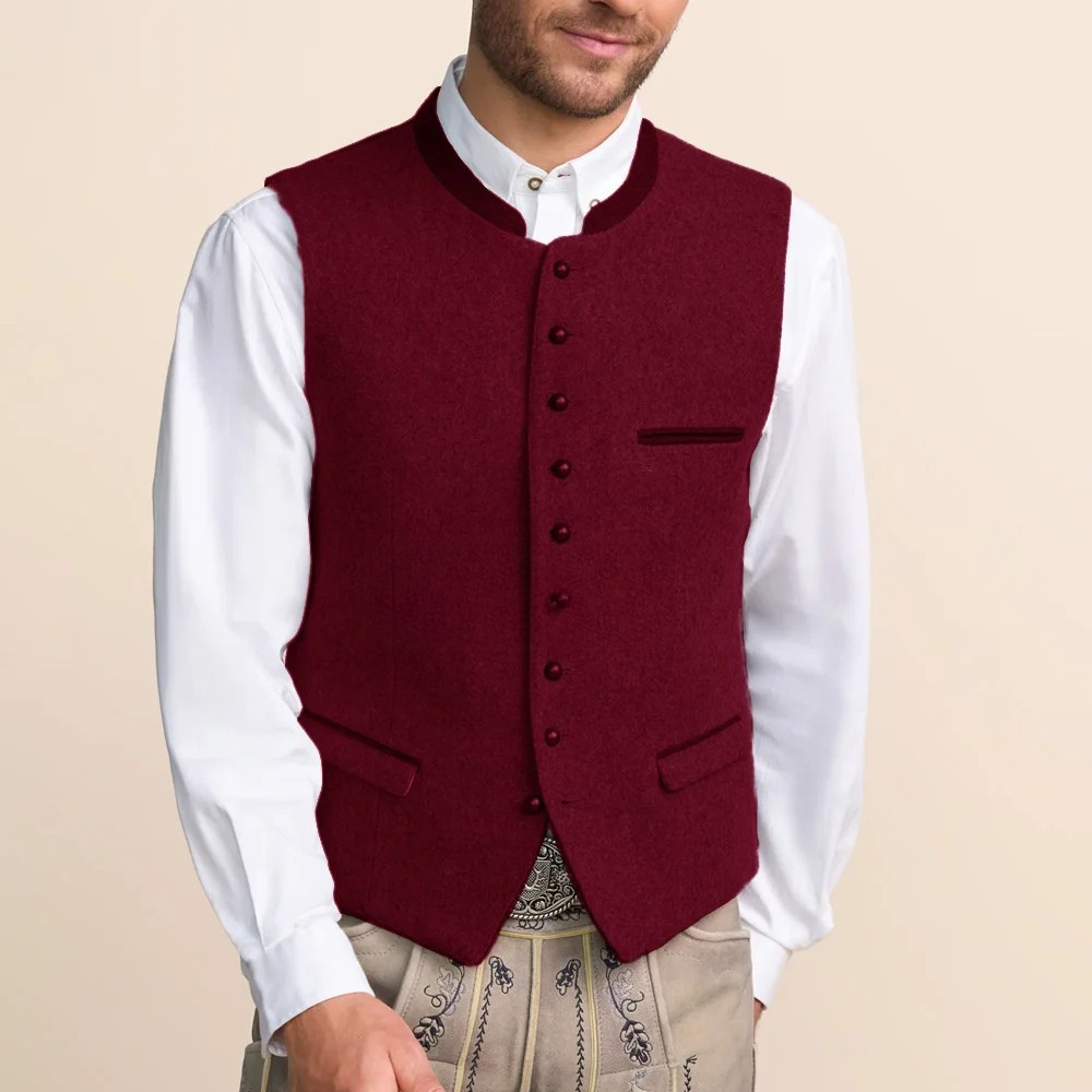 Gilet Homme à Col Montant et Poches à Rabat Style Rétro