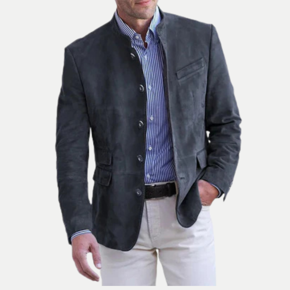 Blazer i ruskindslook med enkel knaplukning til mænd