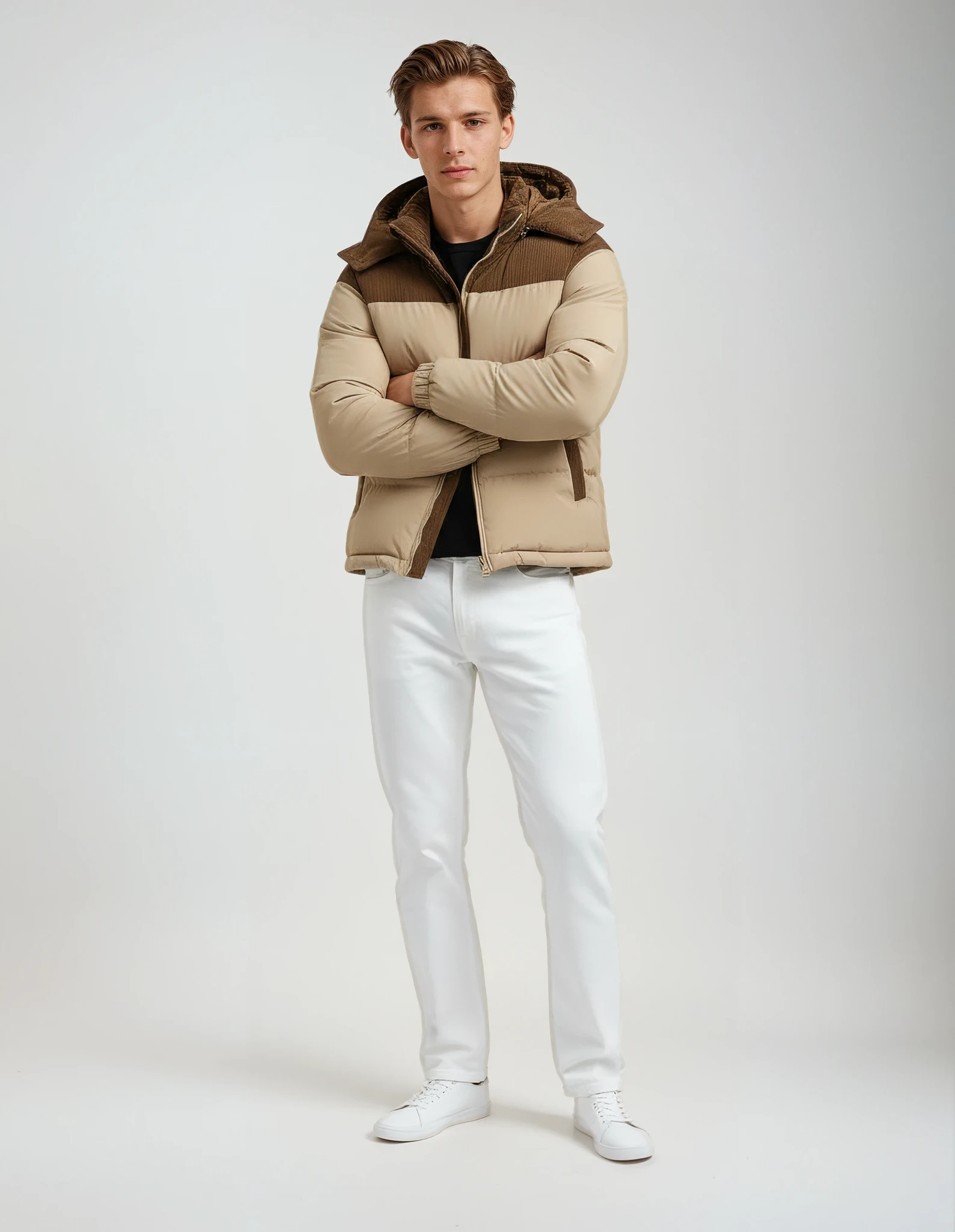 Vatteret vest i polyester med aftagelig hætte til mænd