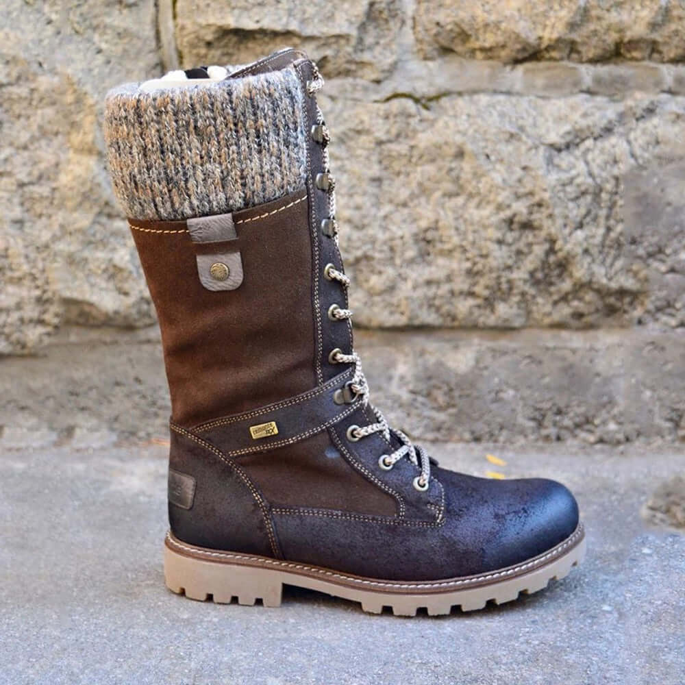 Bottes mi-mollet à lacets en PU à bout rond avec semelle plateforme pour femme
