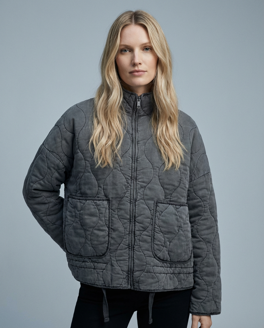 Veste matelassée rembourrée avec poches pour femme en tissu coton mélangé