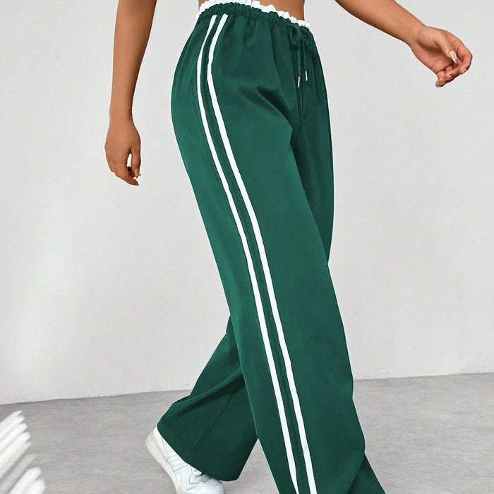 Pantalon Femme | Taille Haute à Jambe Large à Rayures