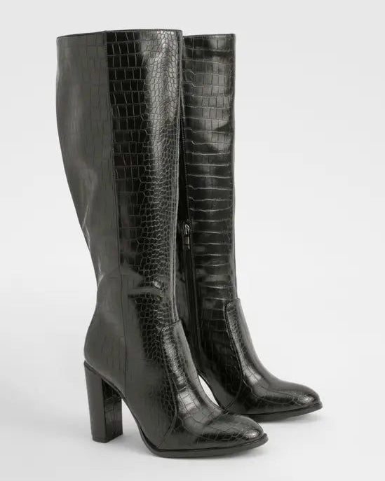 Bottes à talon bloc et bout pointu hauteur genou pour femme