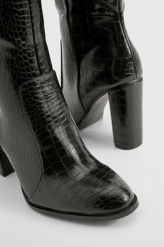 Bottes à talon bloc et bout pointu hauteur genou pour femme