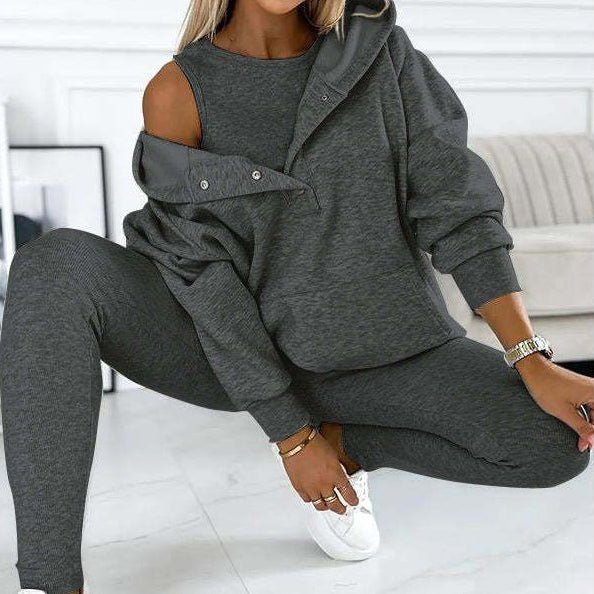 Ensemble Femme 3 Pièces | Sweat à Capuche, Veste Sans Manches et Pantalon