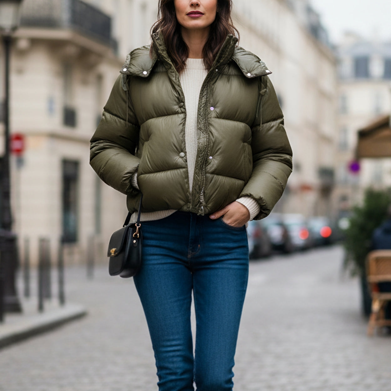 Veste matelassée à capuche courte pour femme