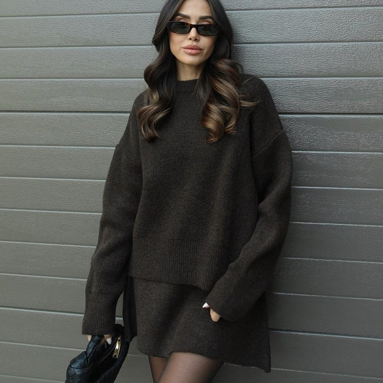 Ensemble Femme | Pull Tricoté et Jupe Évasée Courte