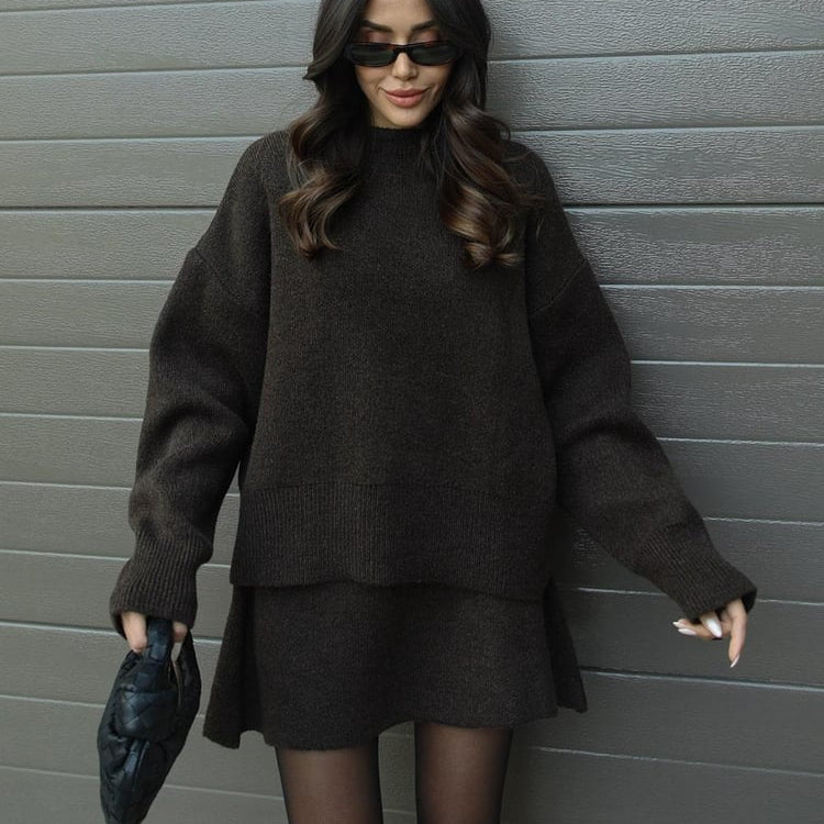 Ensemble Femme | Pull Tricoté et Jupe Évasée Courte