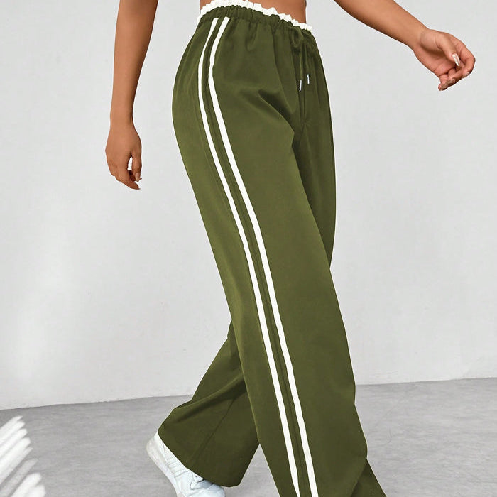 Pantalon Femme | Taille Haute à Jambe Large à Rayures