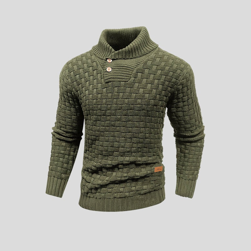 Pull Homme en Maille Gaufrée avec Col Montant et Détail à Boutons
