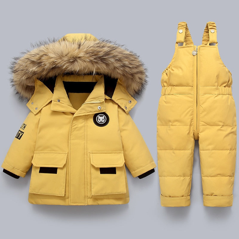 Ensemble Hiver Enfant avec Veste Matelassée à Capuche et Salopette