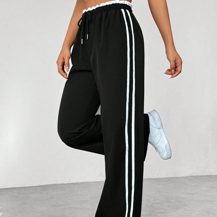 Pantalon Femme | Taille Haute à Jambe Large à Rayures