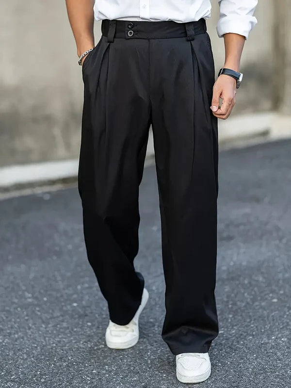 Pantalon de costume à taille haute plissée pour homme
