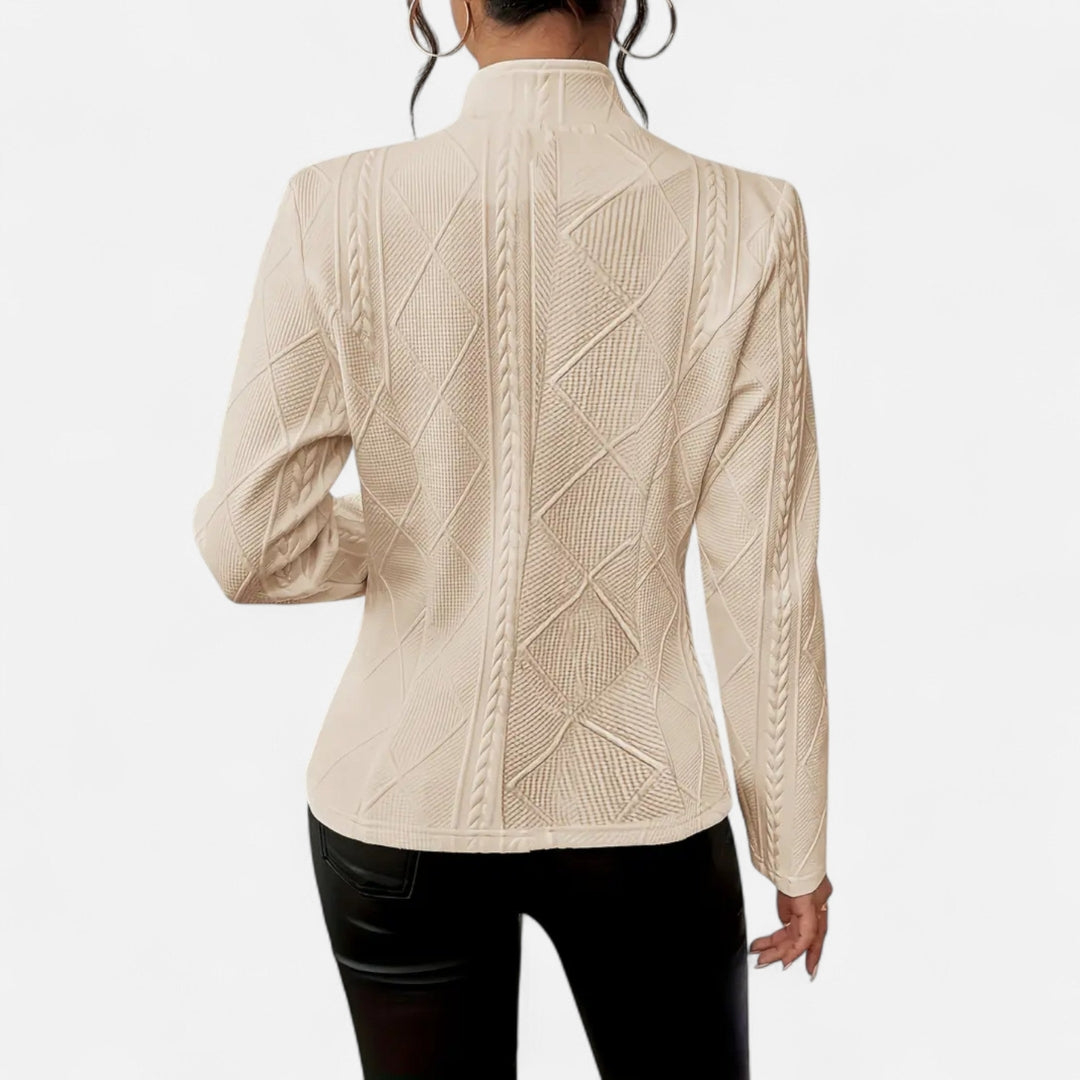 Blazer à boutons à col en V en tissu texturé pour femme