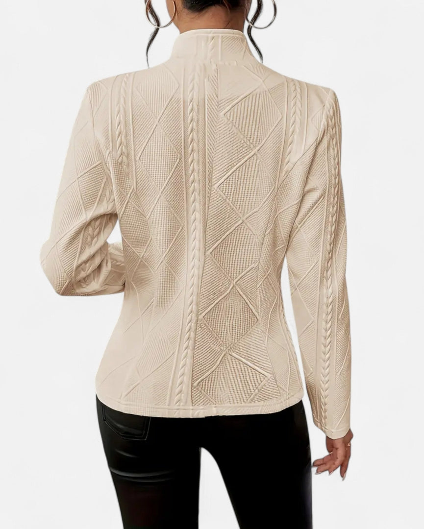 Blazer à boutons à col en V en tissu texturé pour femme