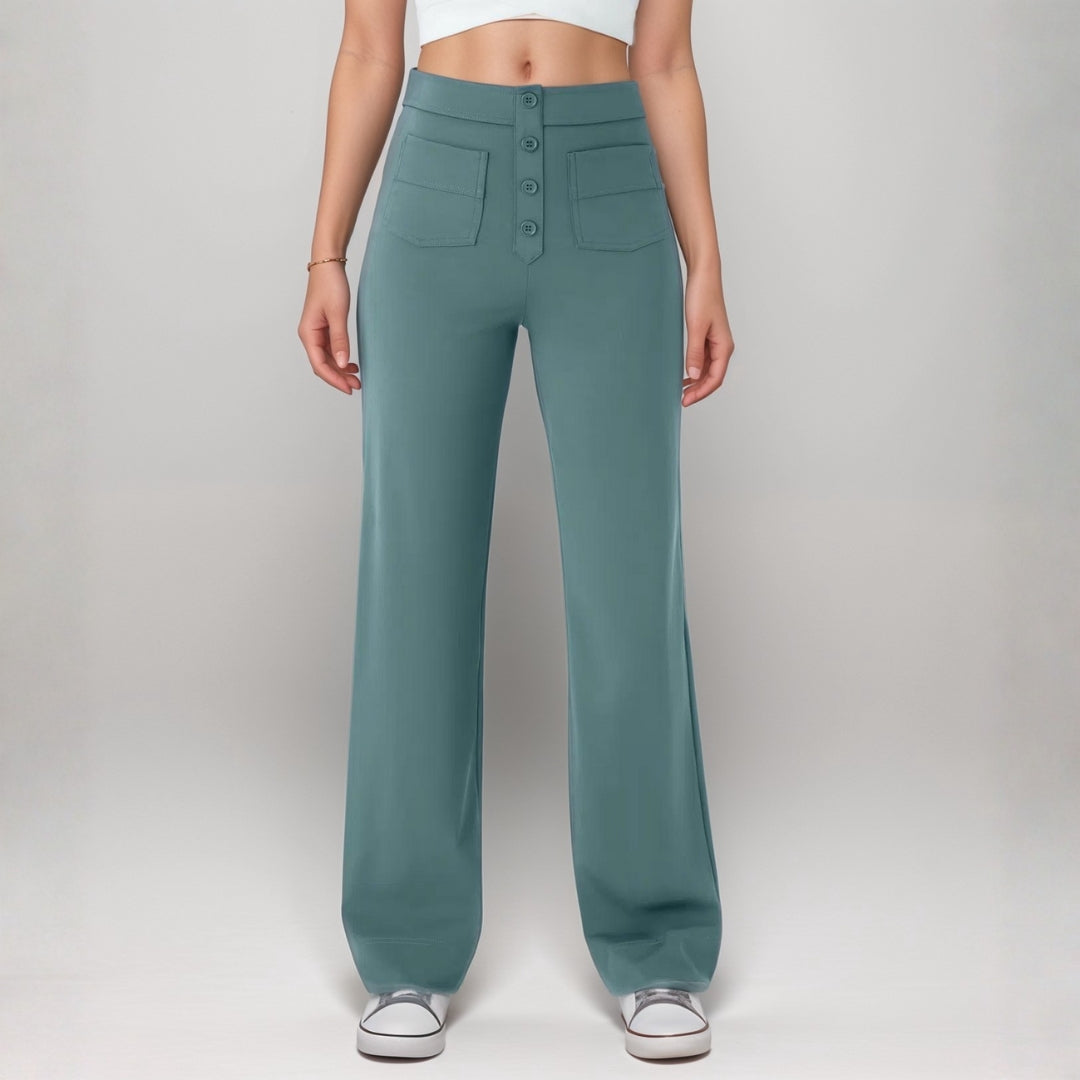 Pantalon Droit Taille Haute avec Poches pour Femme