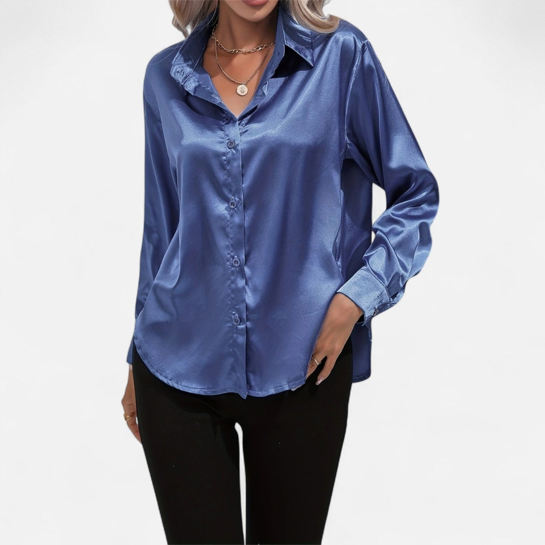 Blouse à manches longues en tissu satiné à boutons pour femme