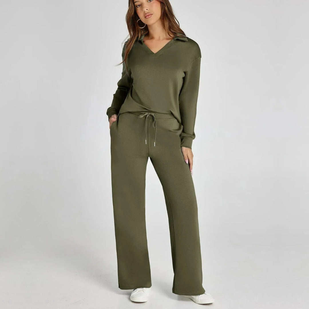 Ensemble Femme | Pull Col V et Pantalon Jogger Taille Haute