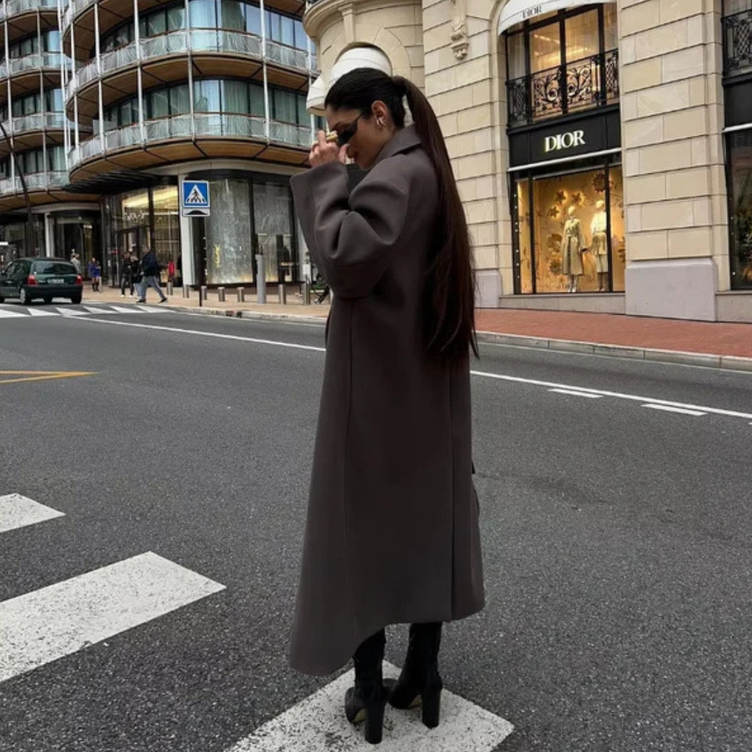 Manteau Long à Revers Croisés pour Femme