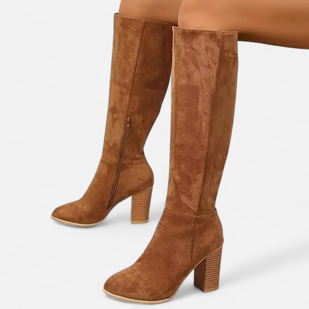 Bottes hautes à talon bloc pour femme – matière synthétique aspect suédé