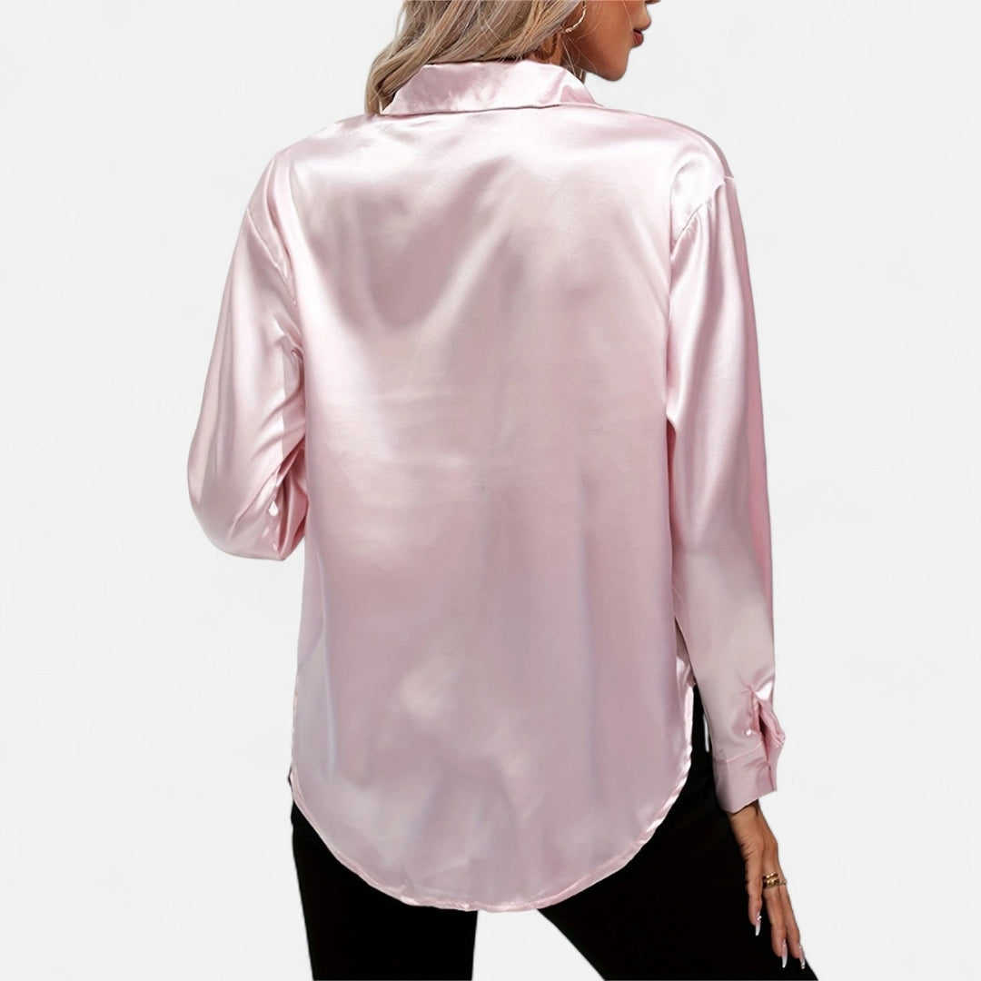 Blouse à manches longues en tissu satiné à boutons pour femme