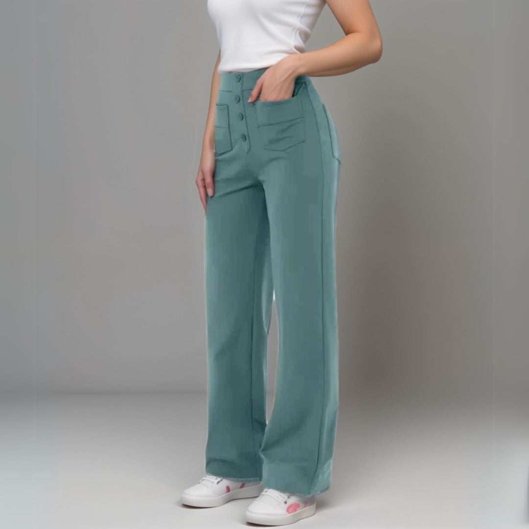Pantalon Droit Taille Haute avec Poches pour Femme