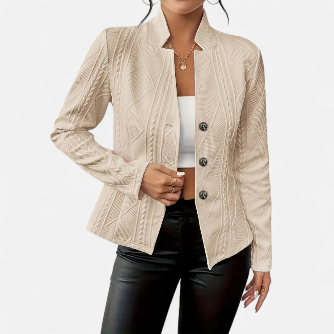 Blazer à boutons à col en V en tissu texturé pour femme