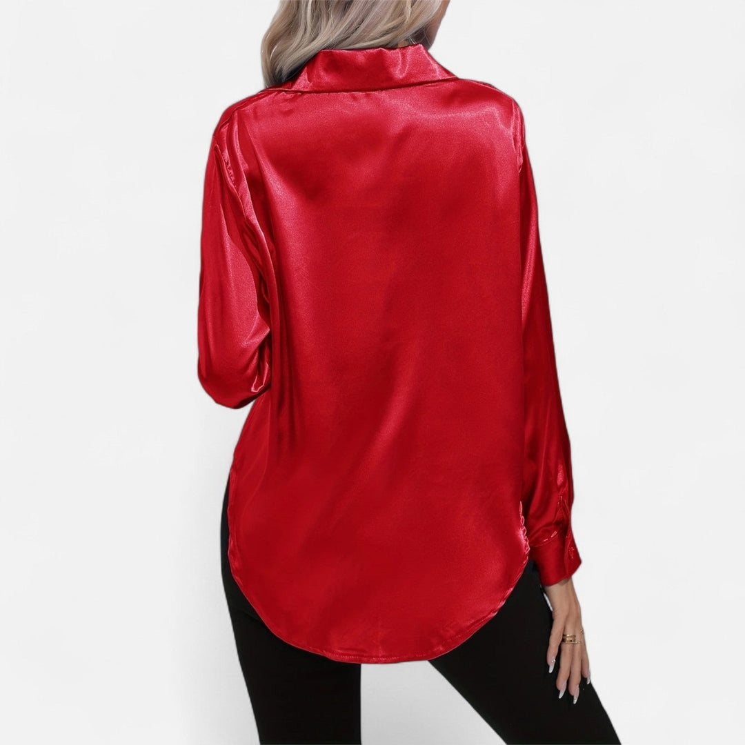 Blouse à manches longues en tissu satiné à boutons pour femme