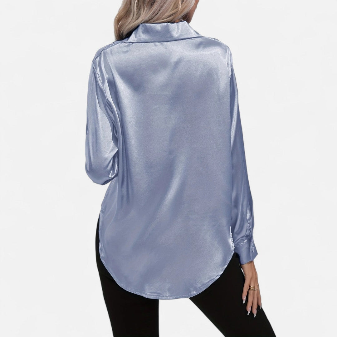 Blouse à manches longues en tissu satiné à boutons pour femme