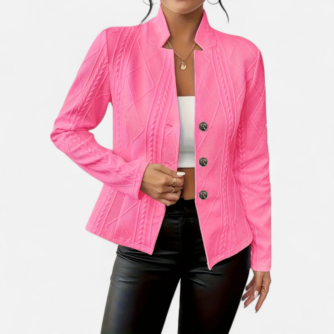 Blazer à boutons à col en V en tissu texturé pour femme