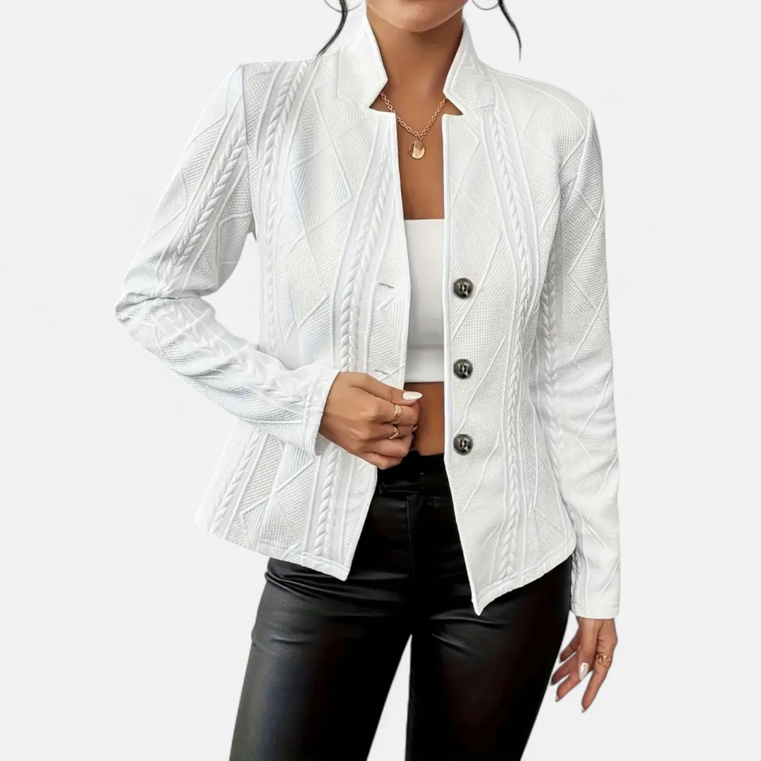 Blazer à boutons à col en V en tissu texturé pour femme