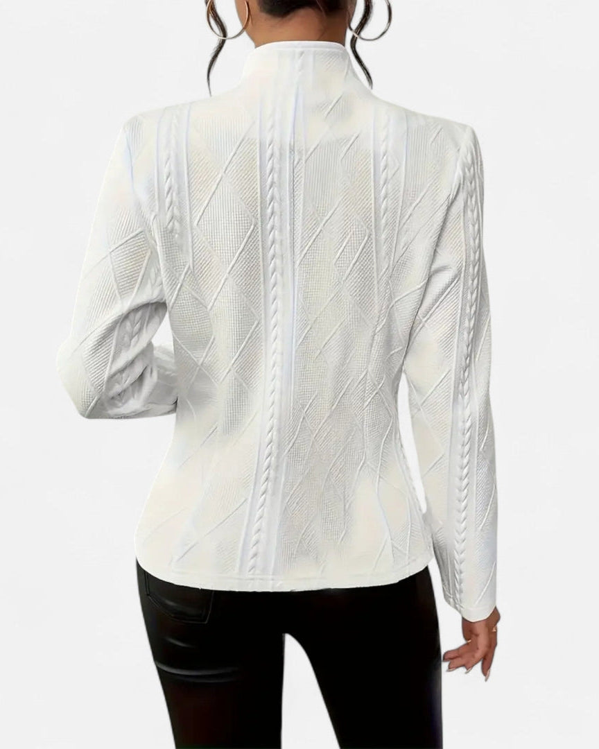 Blazer à boutons à col en V en tissu texturé pour femme