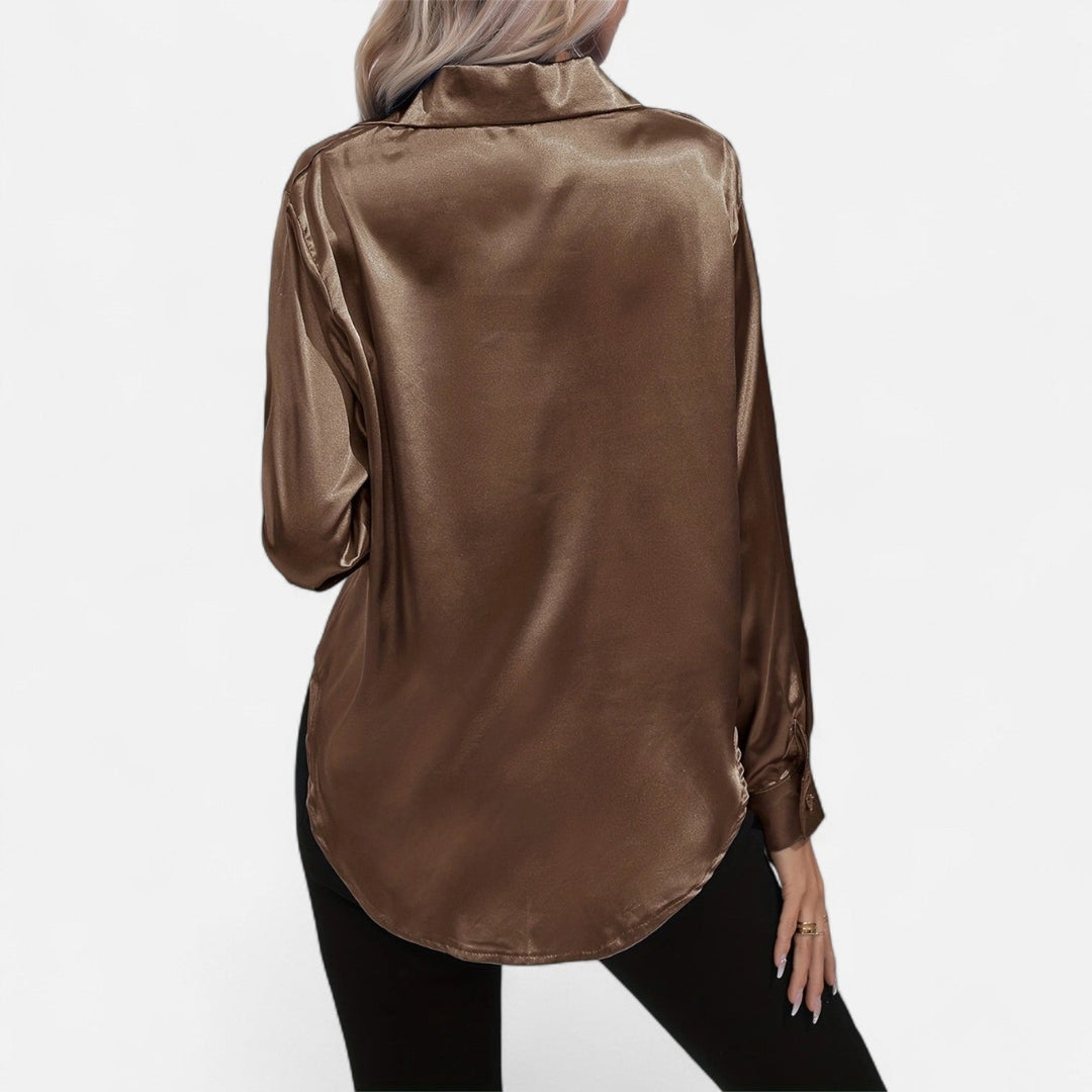Blouse à manches longues en tissu satiné à boutons pour femme