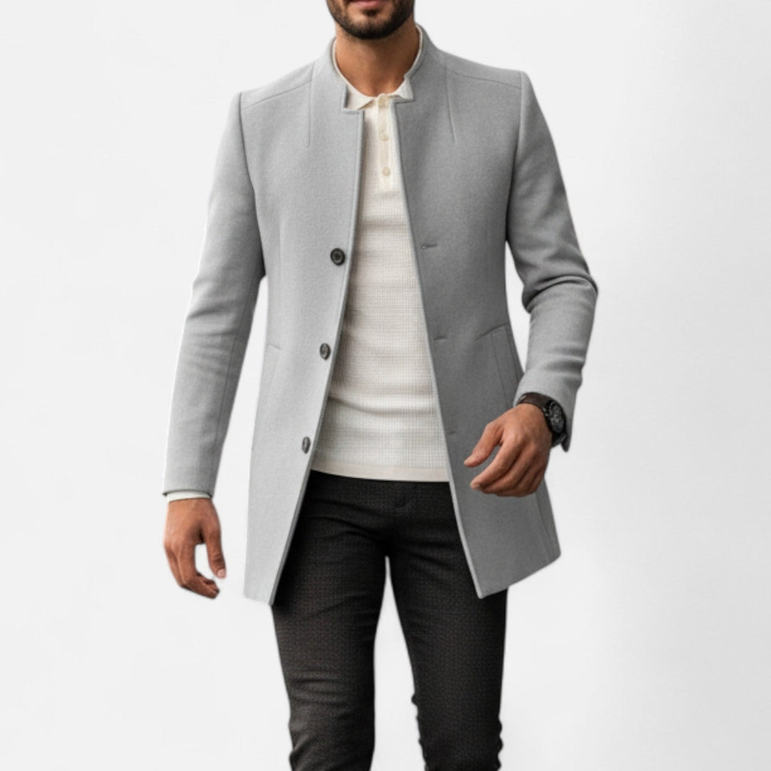 Manteau long pour homme avec col montant et boutons