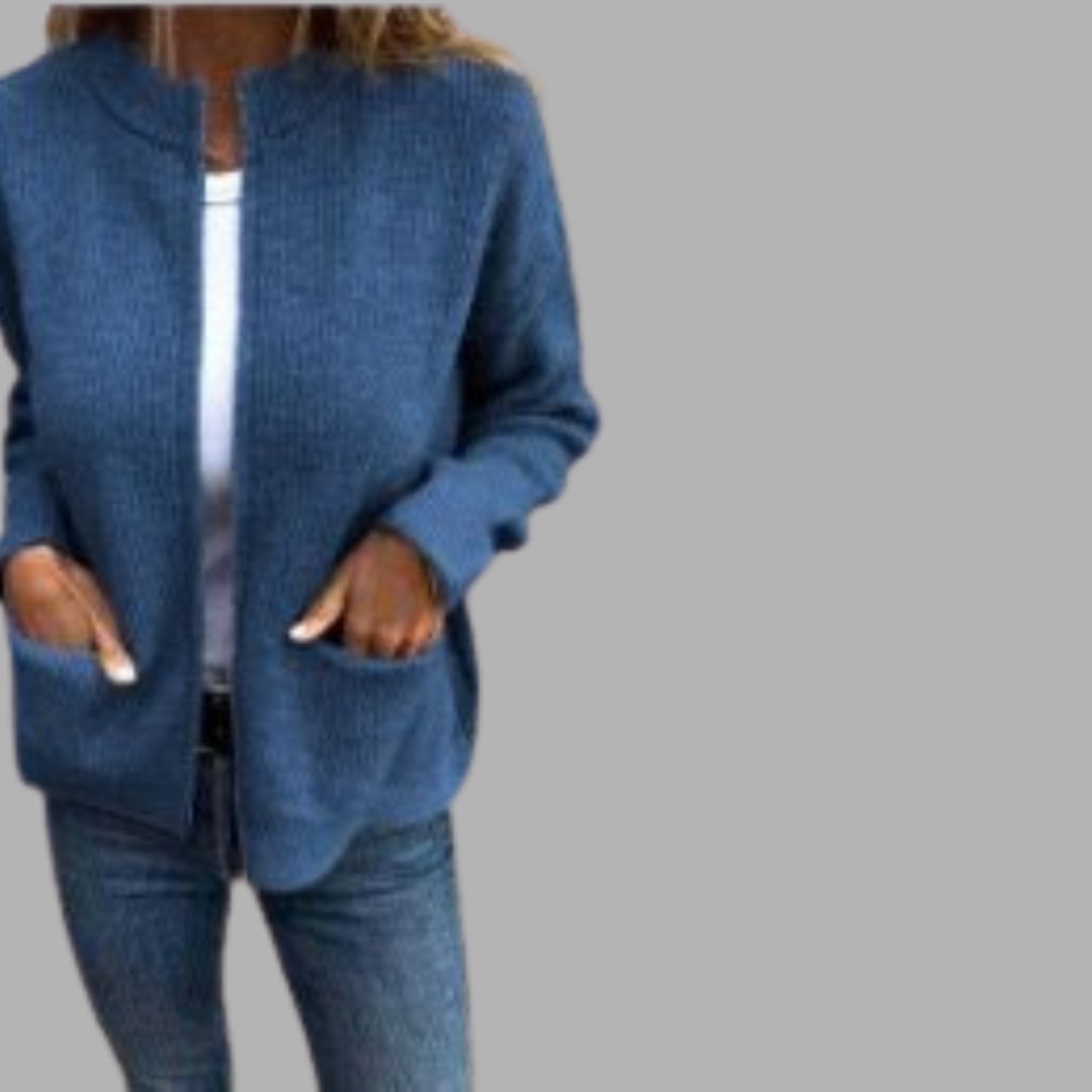 Veste tricotée à côtes zippée avec poches pour femme