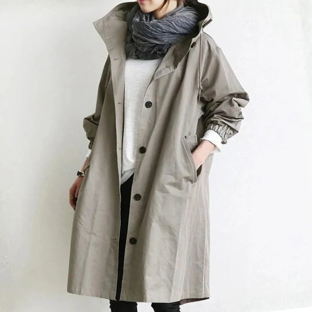 Veste à capuche avec boutons et poches pour femme