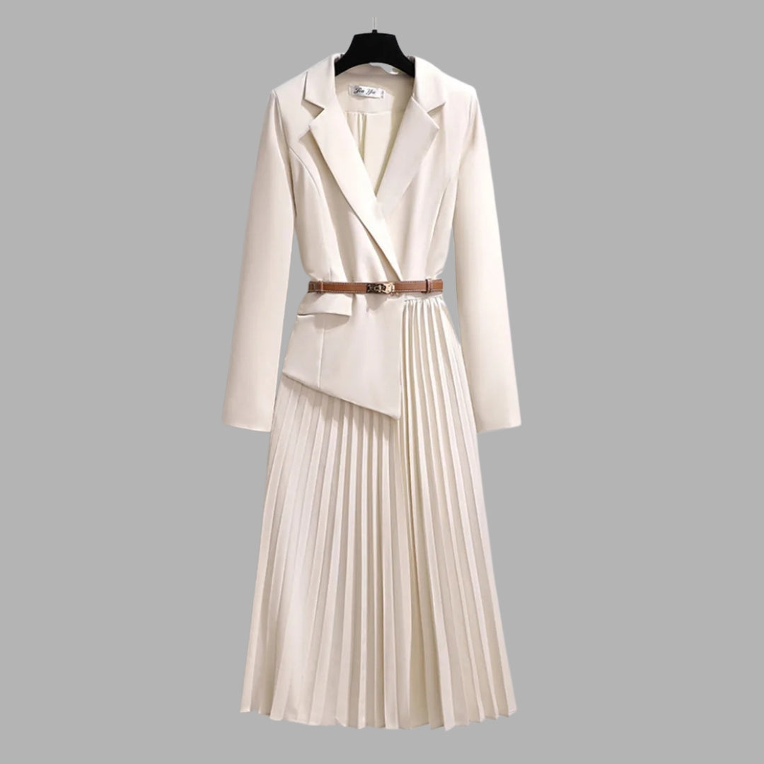 Robe blazer plissée mi-longue avec ceinture pour femme