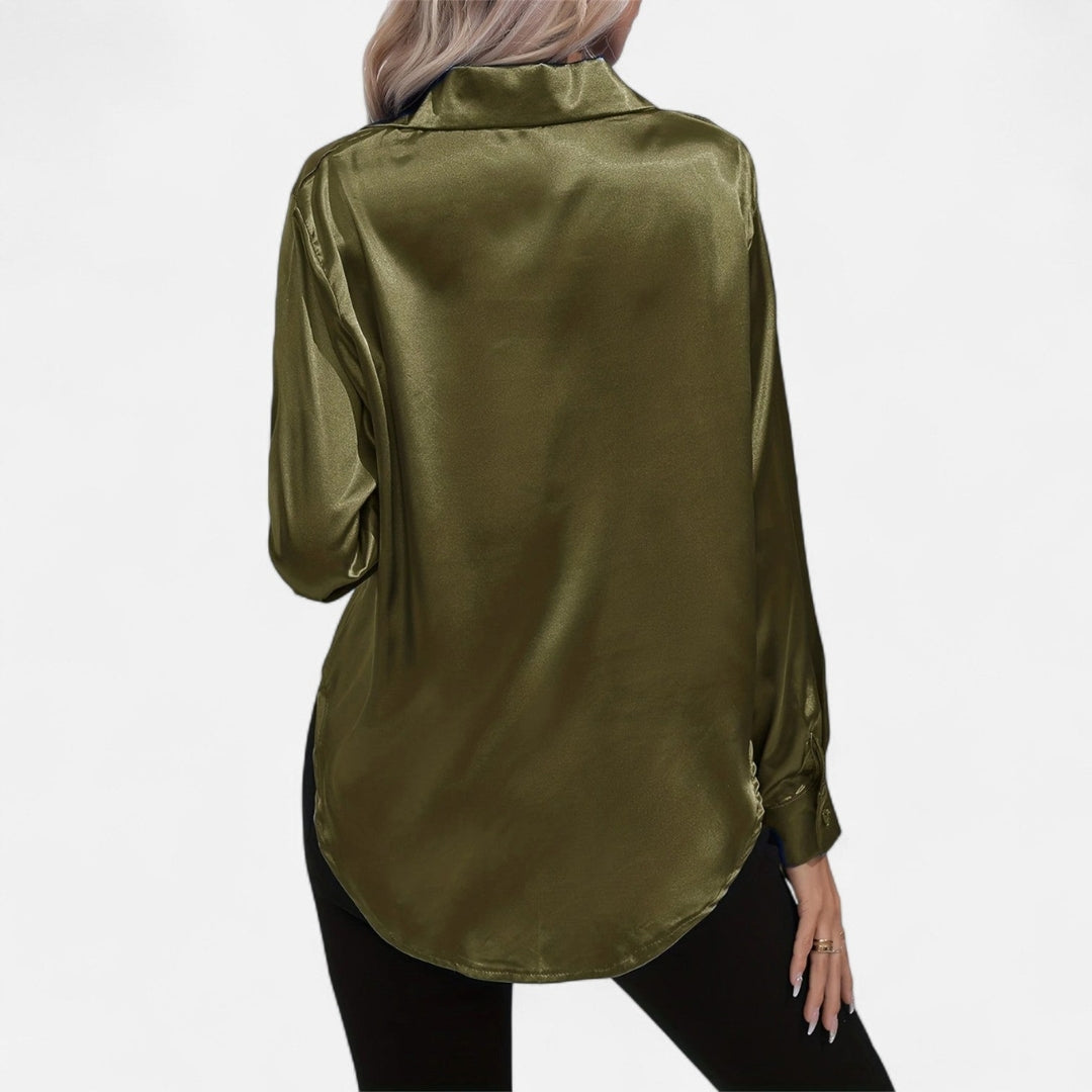 Blouse à manches longues en tissu satiné à boutons pour femme