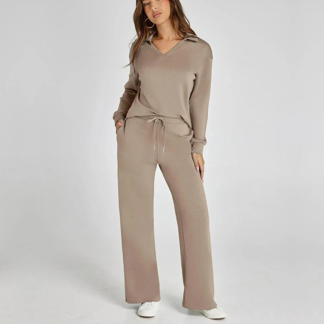 Ensemble Femme | Pull Col V et Pantalon Jogger Taille Haute