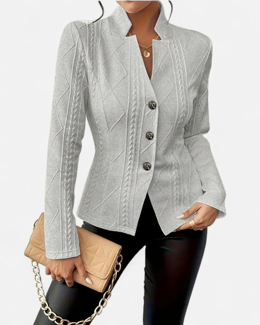 Blazer à boutons à col en V en tissu texturé pour femme