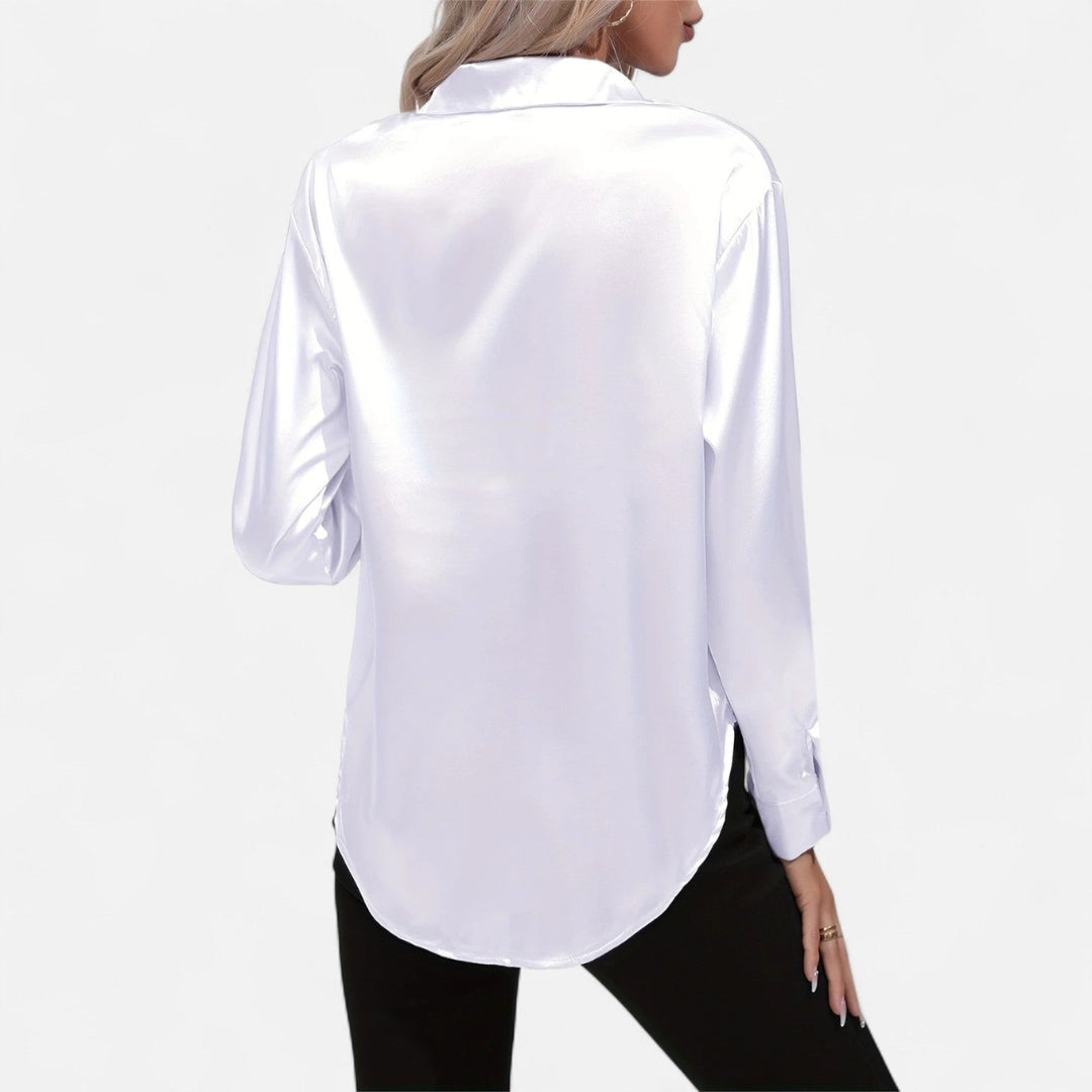 Blouse à manches longues en tissu satiné à boutons pour femme